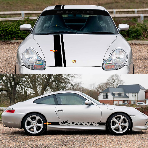Porsche 911 Carrera Dual Central Stripes Retro Hood Side Windschutzscheibe Aufkleber Kit
