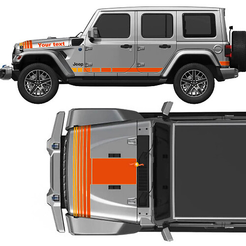 Vintage Motorhauben- & Seitenstreifen mit benutzerdefinierten Text-Vinylaufklebern für Jeep Wrangler