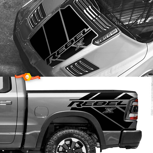 Kit für Motorhaube und Bett Dodge Ram 1500 Rebell X Vinyl Side Decal Truck Fahrzeug Grafikabholung

