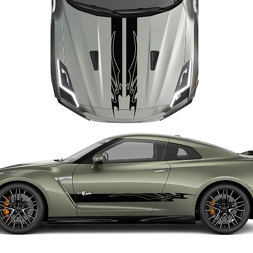 Kapuzen- und Seiten Dual Tribal Graphics Stripes Decal Kit für Nissan GT-R
 1