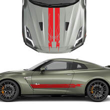Kapuzen- und Seiten Dual Tribal Graphics Stripes Decal Kit für Nissan GT-R
 2