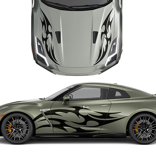 Kapuzen- und Seiten Dual Tribal Tattoo Graphics Stripes Decal Kit für Nissan GT-R
