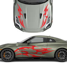 Motorhaube und Seiten Dual Tribal Tattoo Grafik Streifen Aufkleber Set 2 für Nissan GT-R 2