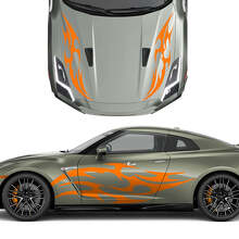 Motorhaube und Seiten Dual Tribal Tattoo Grafik Streifen Aufkleber Set 2 für Nissan GT-R 3