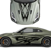 Tribal-Grafik Motorhauben- und Seiten-Vinyl-Aufkleber-Kit für Nissan GT-R_2