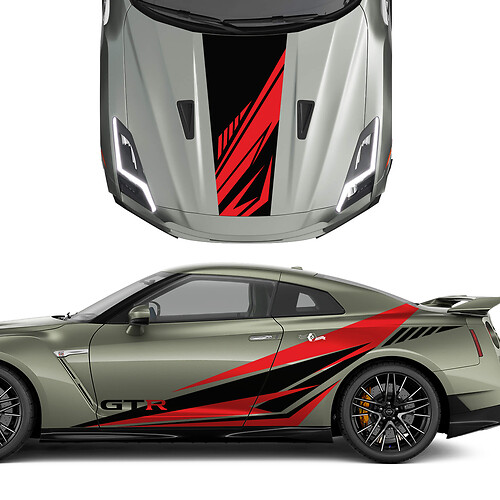 Kapuzen- und Seiten Grafikstreifen Aufkleber Kit für Nissan GT-R
