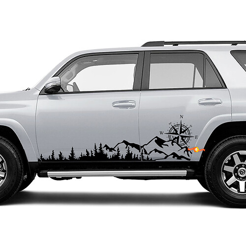 Seitenbäume Berge und Kompass -Seiten -Vinyl -Aufkleber -Aufkleber -Aufkleber für Toyota 4Runner Tacoma Tundra

