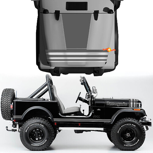 Kit of Hood Fender Jeep Renegade CJ7 Vinyl Aufkleber Abziehbilder Grafiklinien grau Stil Wählen Sie Farben Wählen Sie Farben
