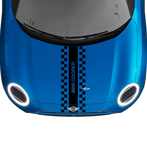 Hauben Checkered Racing Central Stripe Rally Aufkleber Grafik für MINI Cooper S
