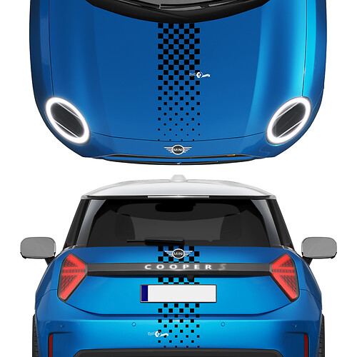 Haube und hintere karierte Streifen Mini Cooper Vinyl Graphics Decal Aufkleber für Mini Cooper
