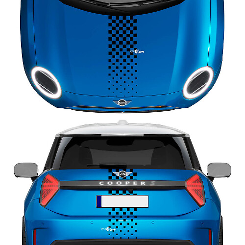 Haube und hintere karierte Streifen Mini Cooper Vinyl Graphics Decal Aufkleber für Mini Cooper
