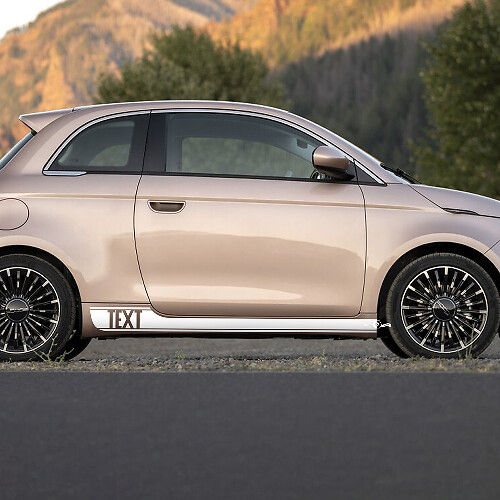 Benutzerdefinierter Text Kotflügelstreifen Aufkleber Seitenstreifen Grafiken für Fiat 500