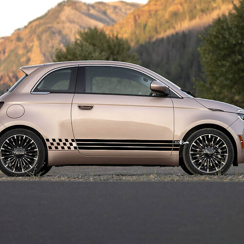 Rocker Panel Checked Flagentüren Aufkleber -Seitengrafikstreifen für Fiat 500
