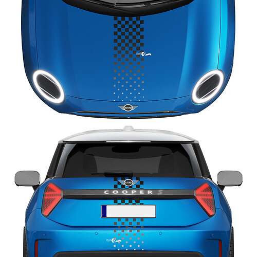 Hood und Heck karierte Verlaufsstreifen Mini Cooper Vinylgrafik Aufkleber für Mini Cooper S
 1