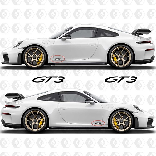 GT3 Aufkleber Emblem für Heck und Seiten des Porsche 911 GT3
