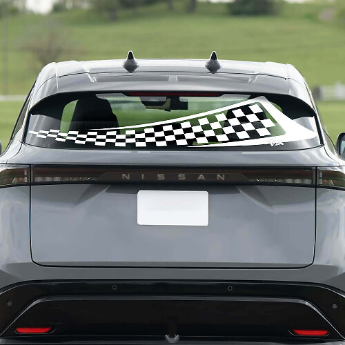 Heckklappen-Racing-Grafik mit kariertem Flaggenmuster für Nissan ARIYA
