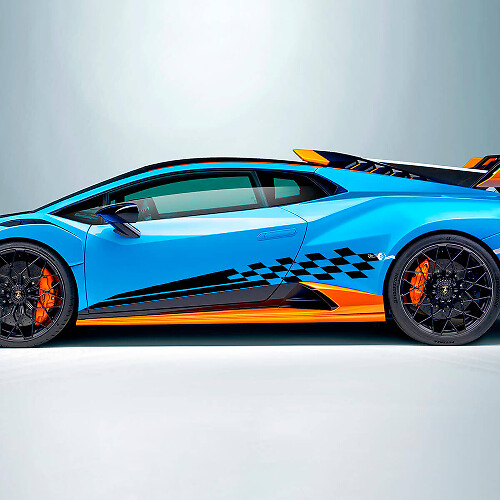 Schachbrett-Flaggenstreifen Seitenvinyl-Aufkleber Grafiken 3 für Lamborghini STO