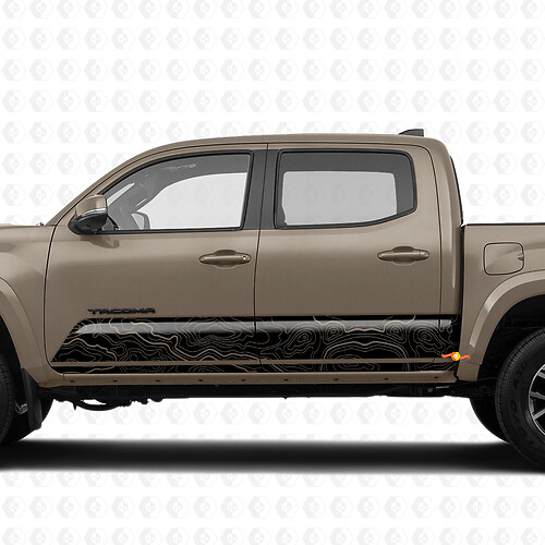Seitenstreifen Topografische Karte auf Rocker Panel Vinyl Aufkleber Decal passend für Toyota Tacoma
