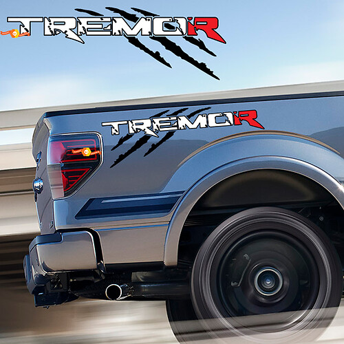 Aufkleber für Ford F-150 Tremor Kratzt Raptor-Stil mit Umrandung und R-Aufklebern Truck Bett Seite

