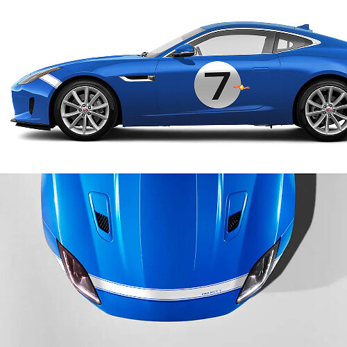 Project 7 Style Tür-Rundemblem und Motorhauben-Streifen Vinyl-Aufkleber-Kit für Jaguar F-Type