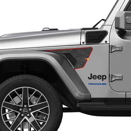 Dünne rote Linie Topografische Karte Kotflügelbelüftung Vinyl Aufkleber für Jeep Wrangler JL JLU Gladiator
