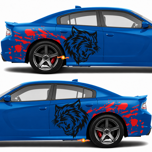 Custom Cat Head Red Blood Splash Pair Seite Hinterer Kotflügel Vinylaufkleber für Dodge Challenger SRT, Hellcat