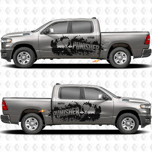 Punisher Skull Schlammspritzer Seiten-Vinylaufkleber für Dodge Ram 1500
