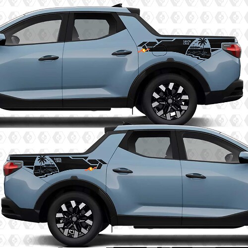 Beach Palm Santa Cruz CRUZ'N edition BedSide Side Vinyl Stickers Decal fit to Hyundai Santa Cruz