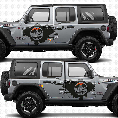 Camping Mountains Seiten-Tür Spritzschutz Vinyl Aufkleber Set für Jeep Wrangler 4-Türer
