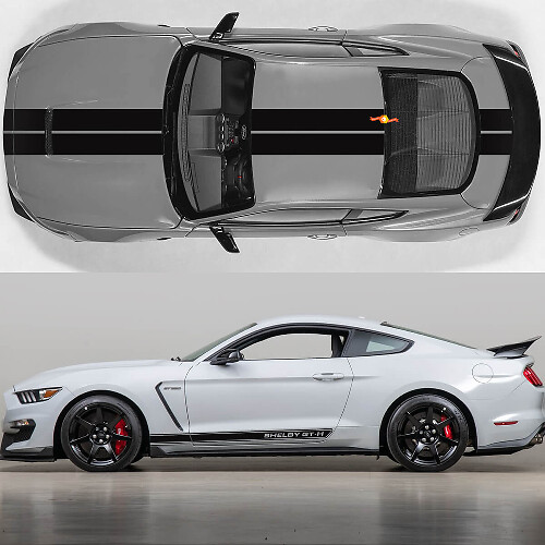 Hood and Side Doors Twin Double Stripes Racing Decals Stickers for Ford Mustang Shelby GT-H