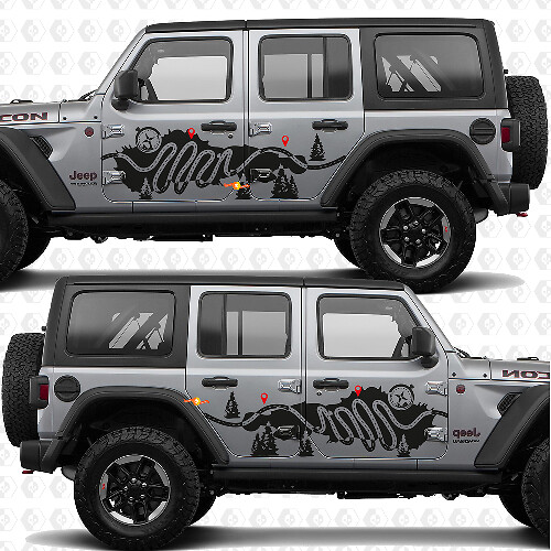 Trail Map Compass Nature Side Doors Stripes Vinyl decal sticker fit Jeep Wrangler 1