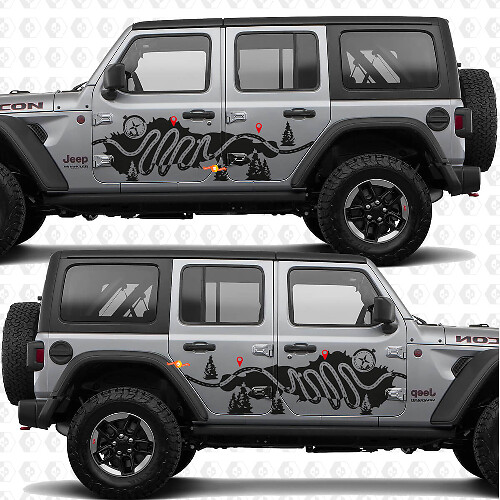 Trail Map Kompass Natur Seiten Vinyl Aufkleber Sticker für Jeep Wrangler_1