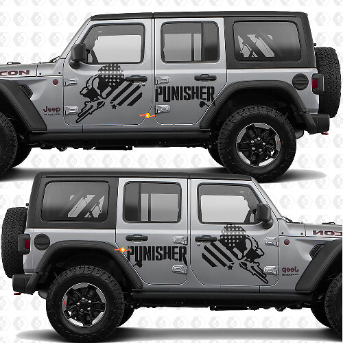 Punisher US-Flaggen-Seitentürstreifen Vinyl-Aufkleber passend für Jeep Wrangler 1