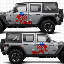 Punisher US-Flaggen-Seitentürstreifen Vinyl-Aufkleber passend für Jeep Wrangler 3