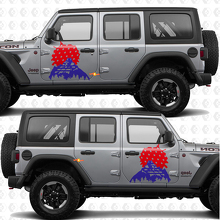Berge Sonnenuntergang US-Flagge Seitentüren Streifen Vinylaufkleber passend für Jeep Wrangler 2