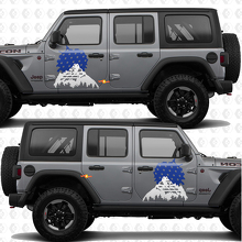 Berge Sonnenuntergang US-Flagge Seitentüren Streifen Vinylaufkleber passend für Jeep Wrangler 3
