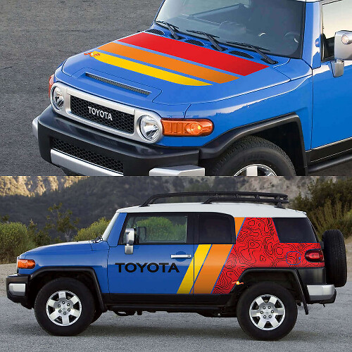 Retro-Topografische Stilstreifen Haube Seiten Vinyl Aufkleber Sticker für Toyota FJ Cruiser