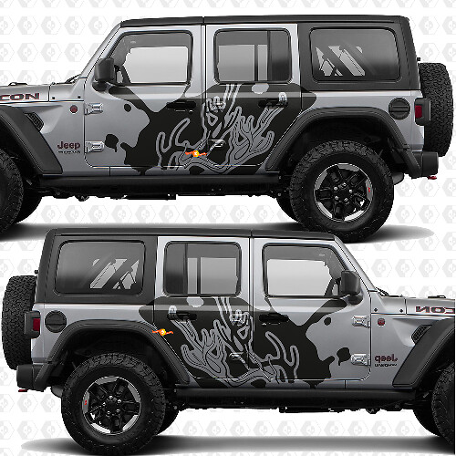 Geweih-Silhouette Splash Seitentüren Vinyl-Aufkleber passend für Jeep Wrangler 1