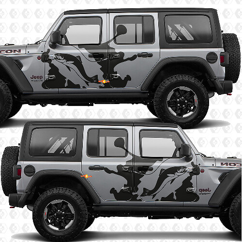 Angelh Stange und Forellen-Spritz-Seitentüren Vinyl-Aufkleber passend für Jeep Wrangler