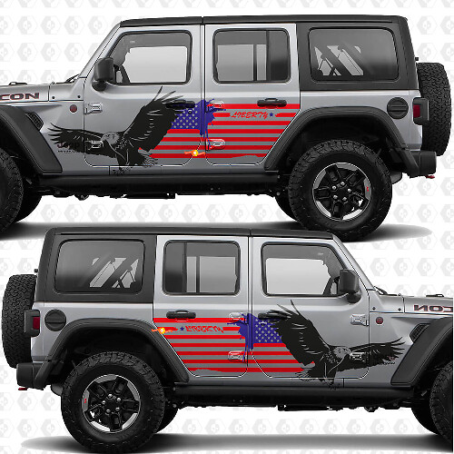 USA US patriotische Flagge Weißkopfseeadler Seitentüren Vinyl-Dekoraufkleber passend für Jeep Wrangler