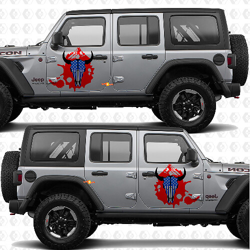 Skull Goat US-Flagge Seitentüren Vinyl-Aufkleber passend für Jeep Wrangler 1