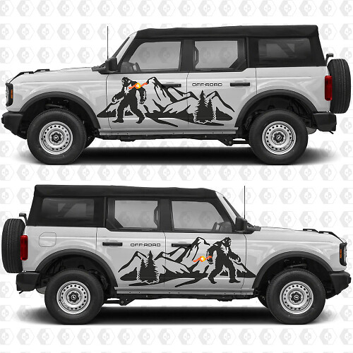 Bigfoot Off Road Mountain Forest Rennstreifen Seitentüren Vinyl Aufkleber Sticker Grafiken 2 für Ford Bronco
