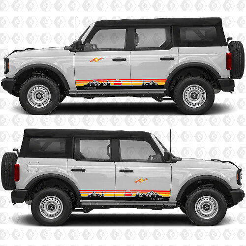 Klassische Retro Sonnenuntergang Berge Streifen Tür Vinyl Aufkleber Sticker für Ford Bronco Heritage