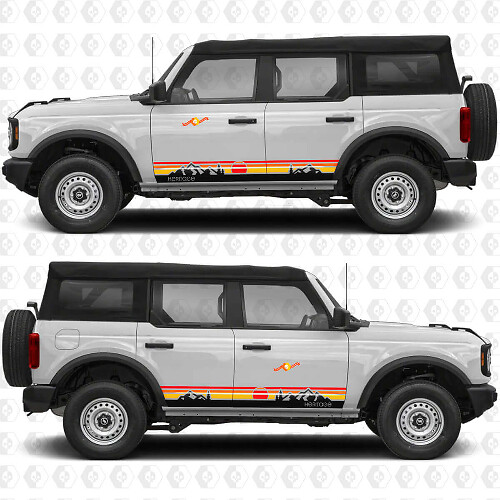 Klassische Retro Sonnenuntergang Berge Streifen Tür Vinyl Aufkleber Sticker für Ford Bronco Heritage