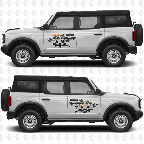 Military Star Splash Seitentür-Grafik Vinylaufkleber 2 passend für Ford Bronco
