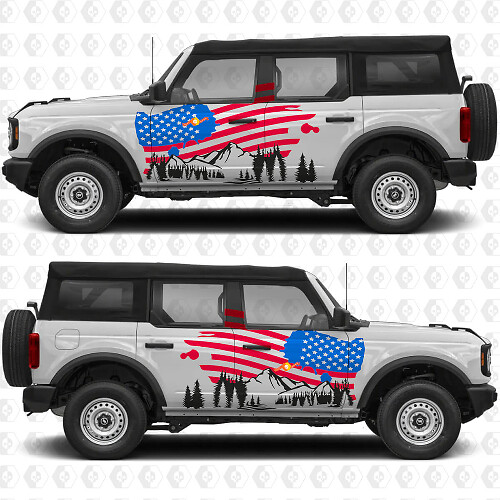 US USA Flag Berge Seiten Türen Grafiken Vinyl Aufkleber Sticker passend für Ford Bronco