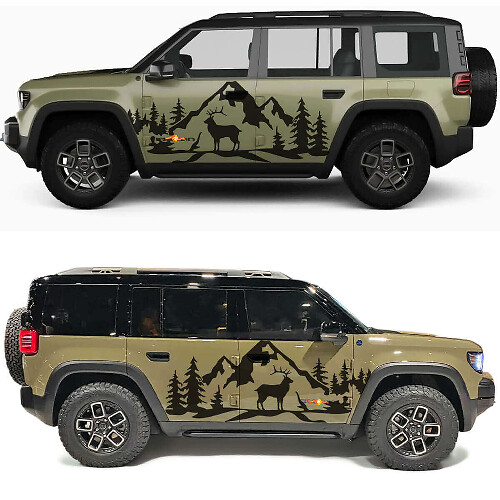 Deer Mountains und Bäume Seiten Tür Vinyl-Aufkleber für Jeep Recon 1