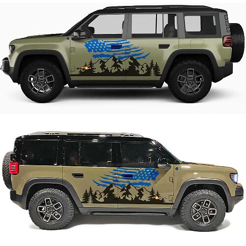Mountains and Trees US-Flag Seiten-Türen Vinylaufkleber für Jeep Recon 1
