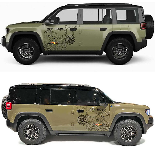 Topografische Karte Offroad-Kompass Seitentüren Vinyl-Aufkleber für Jeep Recon 1