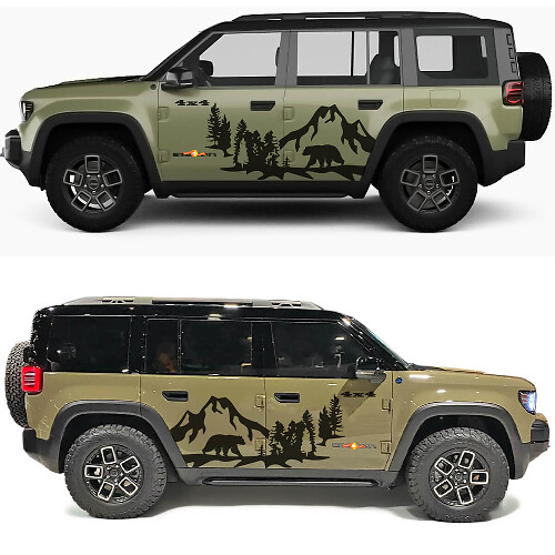 Bear Mountains Forest Seitentüren Vinylaufkleber für Jeep Recon 1